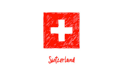 Obraz premium Switzerland National Country Flag Pencil Color Sketch Illustration