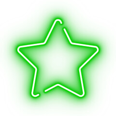 Neon green star, glowing star icon on transparent background