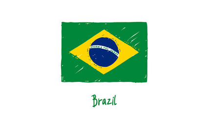 Brazil National Country Flag Pencil Color Sketch Illustration