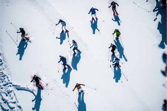 Ski Aerial Picture at the Ski Restort in the Mountain, showing a Landscape Full of Snow