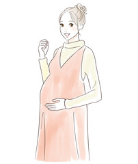 笑顔でガッツポーズする妊婦さん