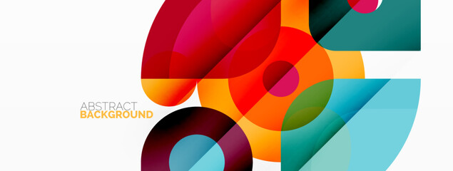 Obraz premium Colorful round shapes, circles and triangles background. Minimal geometric template for wallpaper, banner, presentation