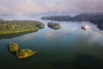 Container Ship on Lago Gatun, Panama Canal, Panama