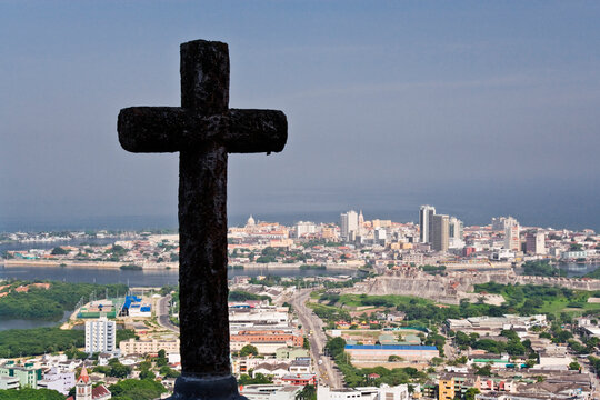 Cross at Convento de la Popa and Overview of Cartagena, Colombia