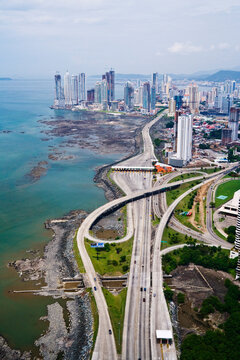 Aerial View of Corredor Sur and Panama City, Panama