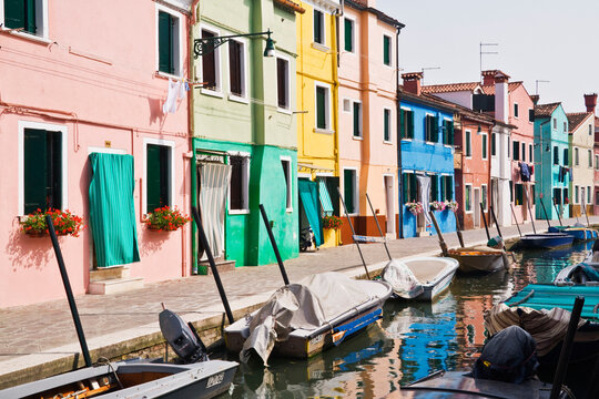 Colorful Houses by Canal, Venice, Veneto, Italy