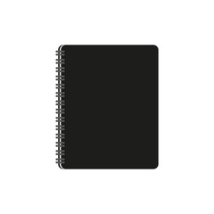 Black notebook on white background. Document symbol. Vector illustration. Stock image.