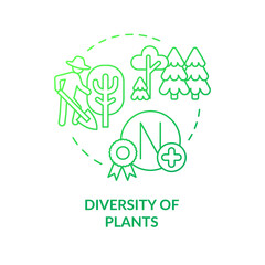 Diversity of plants green gradient concept icon. Different trees. Principle of regenerative farming abstract idea thin line illustration. Isolated outline drawing. Myriad Pro-Bold font used