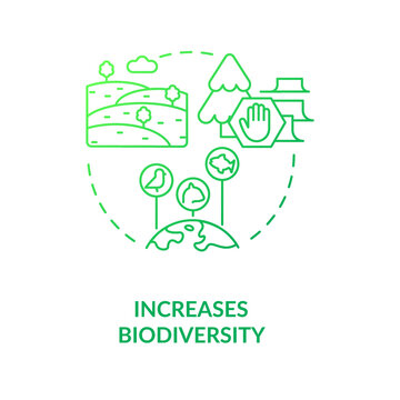 Increase biodiversity green gradient concept icon. Agricultural expansion. Regenerative food abstract idea thin line illustration. Isolated outline drawing. Myriad Pro-Bold font used