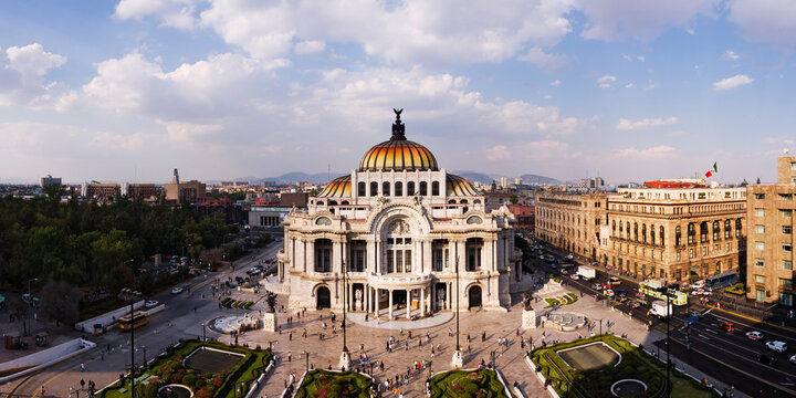 Aerial of Palacio de Bellas Artes, Mexico City, Mexico