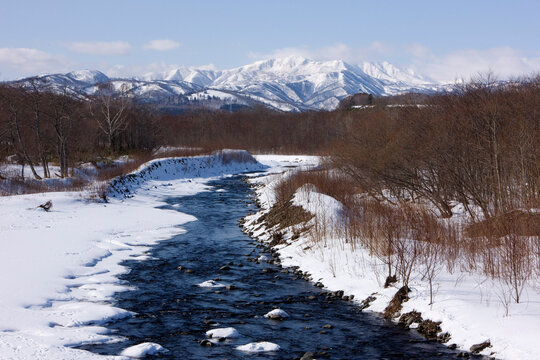 River in Winter, Shiretoko Peninsula, Hokkaido, Japan