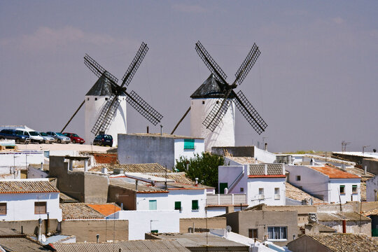 Windmills and Town, Campo de Criptana, La Mancha, Spain