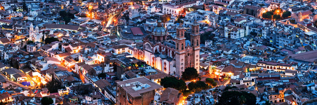 Aerial View of Church of Santa Prisca, Taxco, Guerrero, Mexico