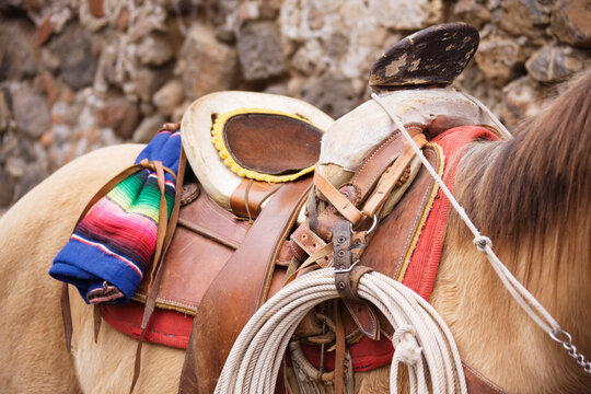 Close-Up of Saddle on Horse, Tepoztlan, Morelos, Mexico