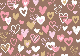 バレンタイン 手描きハートのシームレスパターン　背景　フレーム