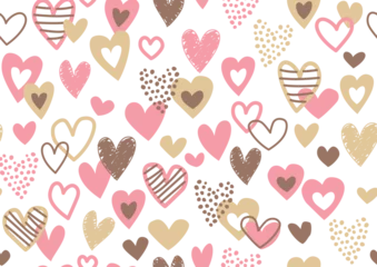 Gordijnen バレンタイン 手描きハートのシームレスパターン　背景　フレーム © IWOZON