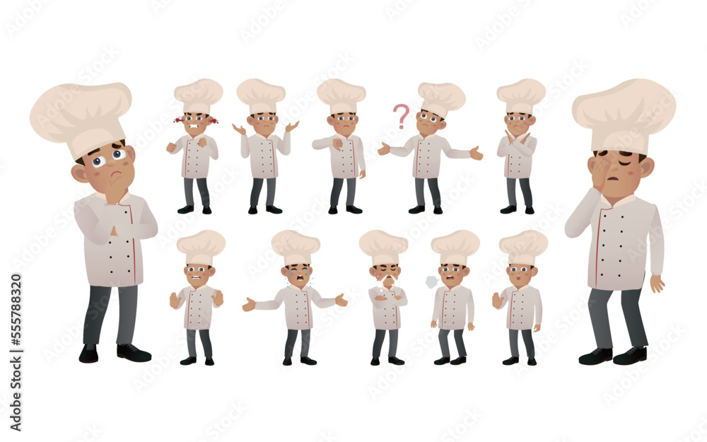 Wall mural Set of chef with different emotion