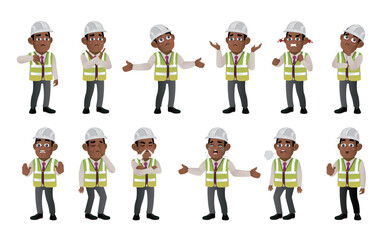 Set of engineer with different emotion