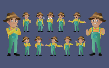 Naklejka premium Set of farmer with different emotion