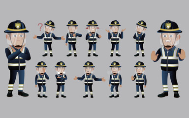 Set of fireman with different emotion