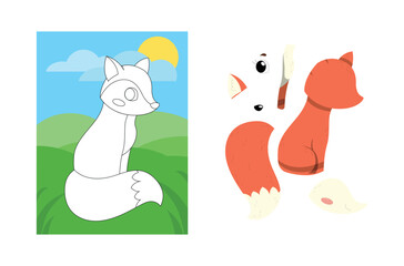 Obraz premium Animal puzzle with fox. Graphic element for website. Educational material, training and education, biology and zoology. Nature, fauna and wild life metaphor. Cartoon flat vector illustration