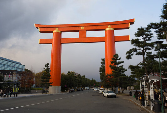 Torii Gate, Heian Shrine, Kyoto, Honshu, Japan