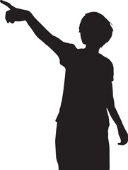 斜め手前を指さす人物シルエット