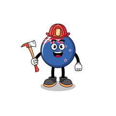 Cartoon mascot of new zealand flag firefighter