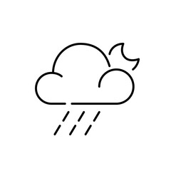 Rain at night. Weather forecast. Pixel perfect, editable stroke simple line icon