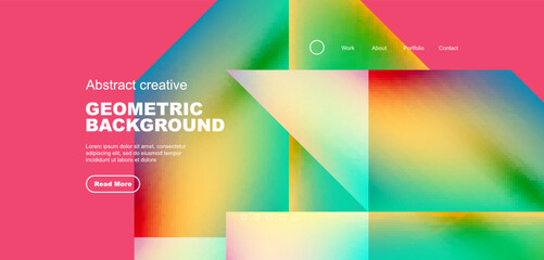Fluid gradient geometric triangles, abstract landing page background. Minimal shapes composition for wallpaper, banner, background, leaflet, catalog, cover, flyer
