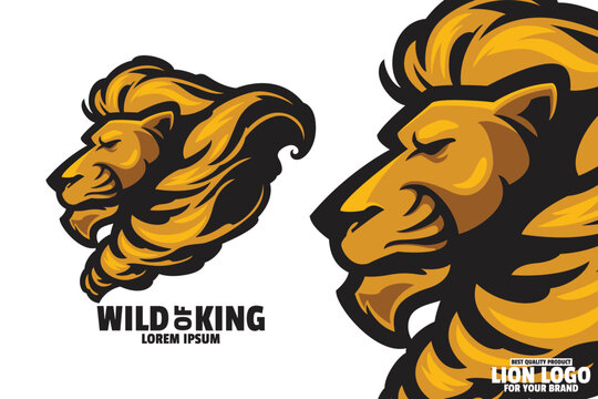 angry golden lion head mascot logo vector illustration