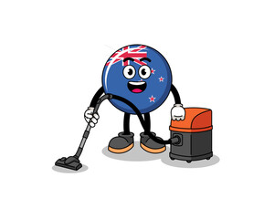 Character mascot of new zealand flag holding vacuum cleaner