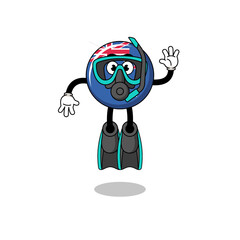Character cartoon of new zealand flag as a diver