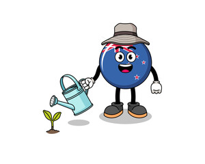 Illustration of new zealand flag cartoon watering the plant