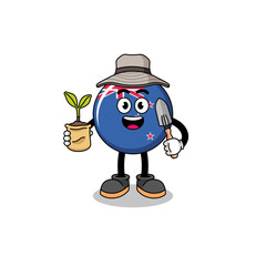 Illustration of new zealand flag cartoon holding a plant seed