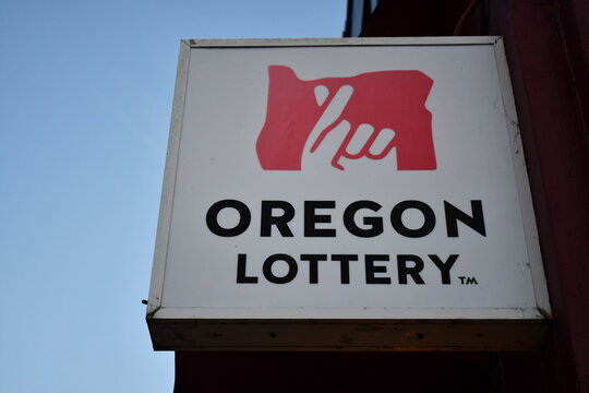 Oregon Lottery sign, downtown Astoria Oregon.