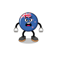 new zealand flag cartoon illustration with angry expression