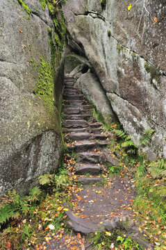 Stone Steps in Rock Crevice, Luisenburg Felsenlabyrinth, Fichtelgebirge, Bavaria, Germany
