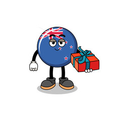 new zealand flag mascot illustration giving a gift