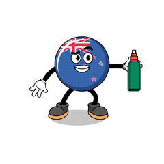 Fototapeta na wymiar new zealand flag illustration cartoon holding mosquito repellent