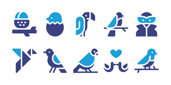 Bird icon set. Duotone color. Vector illustration. Containing bird, vulture, superhero, origami, pigeons.