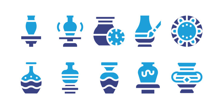Pottery icon set. Duotone color. Vector illustration. Containing pottery, plate, ceramics.