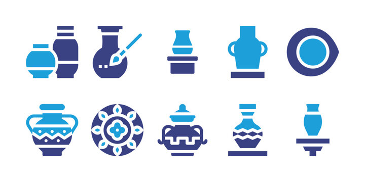 Pottery icon set. Duotone color. Vector illustration. Containing vase, pottery, ceramic, dish.