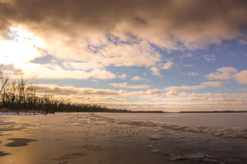 Beautiful winter landscape at the ravine Petrie Island, Ottawa river
