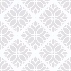 Schilderijen op glas Abstract seamless pattern with monochrome geometrical flowers and squares. Boho pattern in Arabian style. Seamless raster background. Gray and white crochet ornament © Shakhnoza