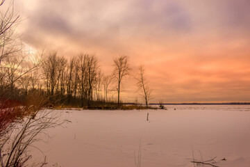 Beautiful winter landscape at the ravine Petrie Island, Ottawa river