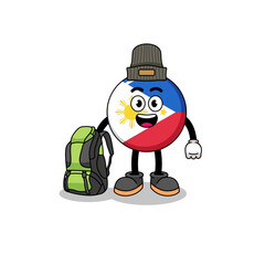 Illustration of philippines flag mascot as a hiker