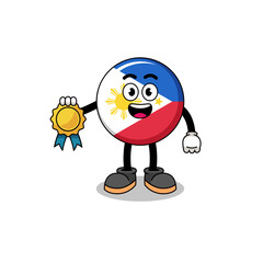 philippines flag cartoon illustration with satisfaction guaranteed medal