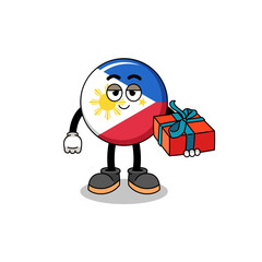 philippines flag mascot illustration giving a gift