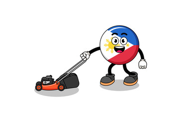 Obraz premium philippines flag illustration cartoon holding lawn mower